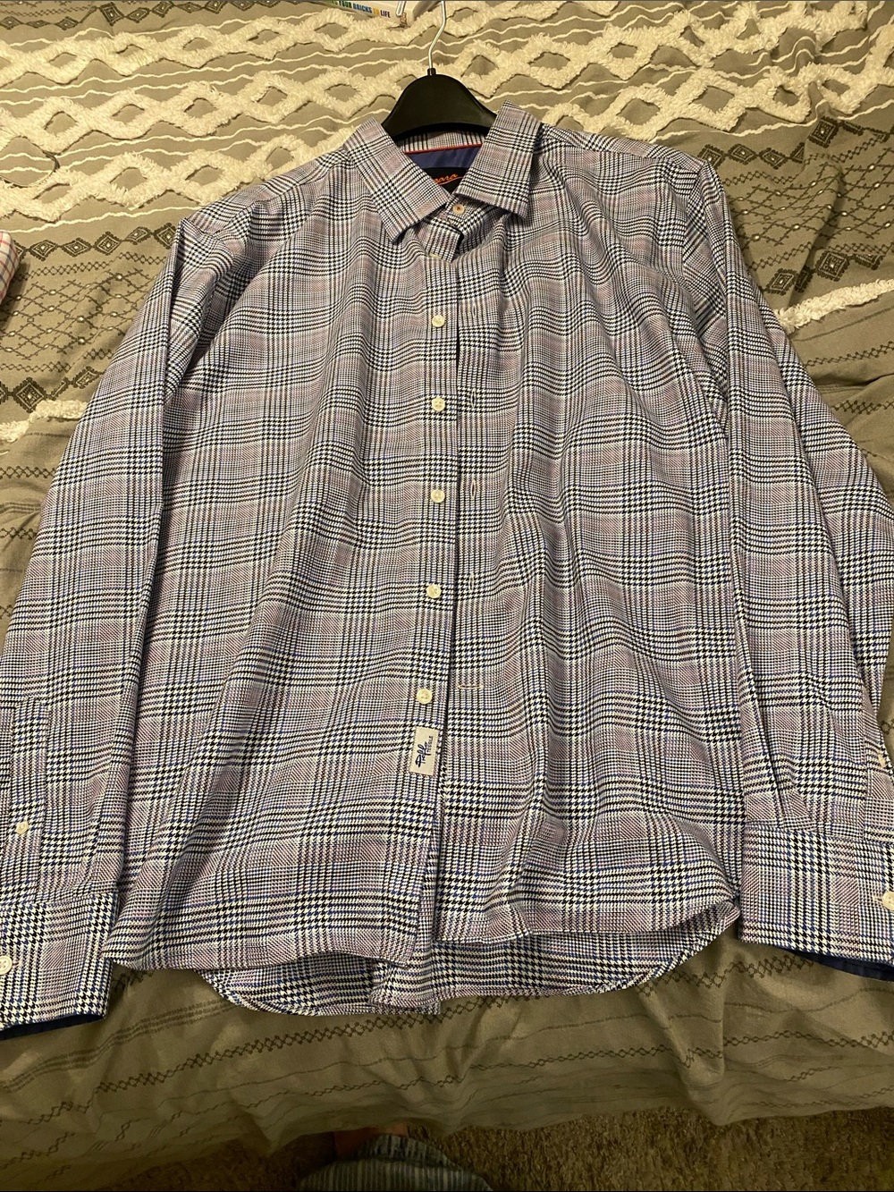 Egara Men's Plaid Dress Shirt in Light Blue and Navy